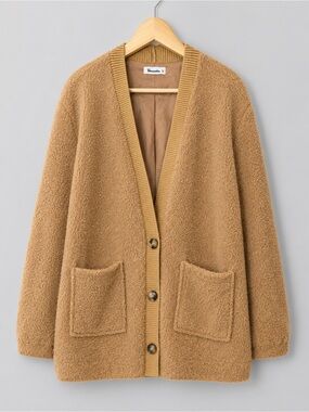 Vernacular Teddy Fleece Cardigan Jacket Camel Cozy Sherpa Button Front